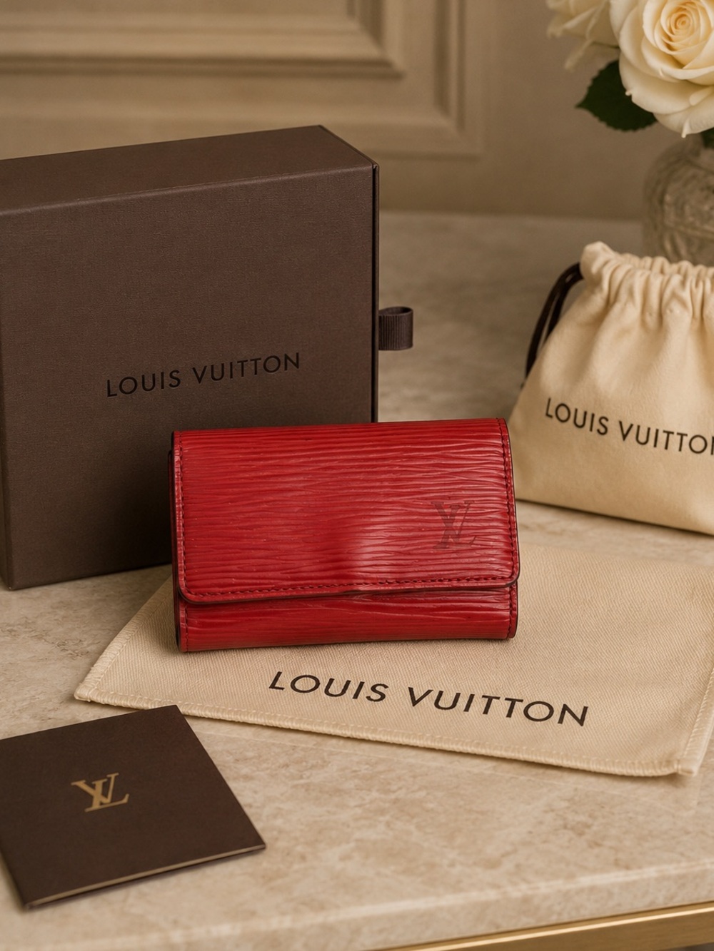 Louis Vuitton Red Epi Leather 4‎ Key Holder Wallet Organizer M63827
